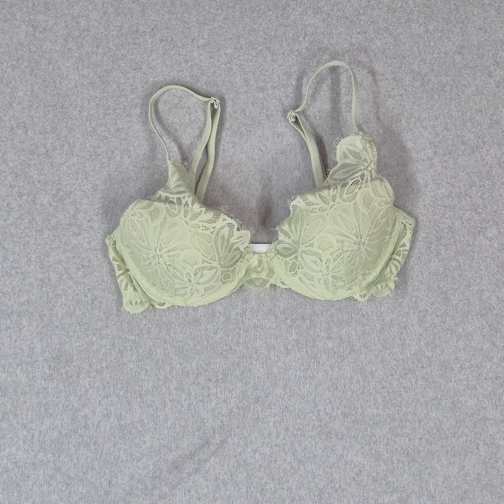PINK Victoria's Secret Women Bra 32D Green Floral Lite Lightly Lined T Shirt